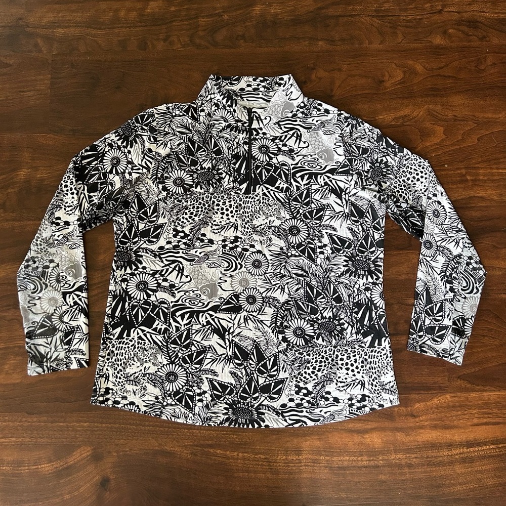 IBKUL IceFil Sun Shirt Long Sleeve 1/4 Zip 
Bamboo Garden 
Size XL 
Black White